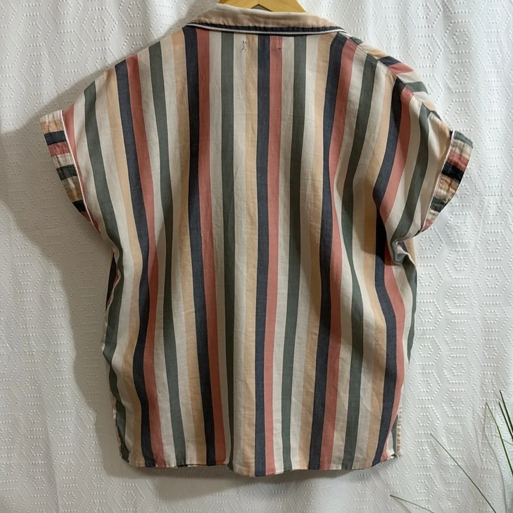 Madewell • Striped Pink Yellow Ivory Striped Pajama Top - Picture 8 of 8
